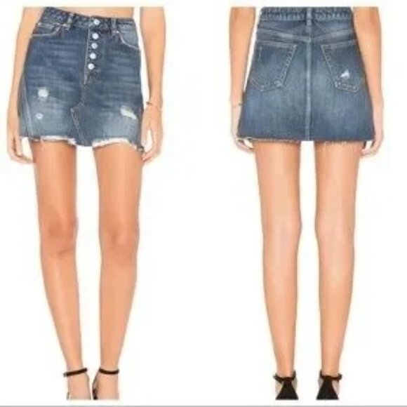 Free People Harvey Blue Distressed Mini Skirt - Picture 2 of 8
